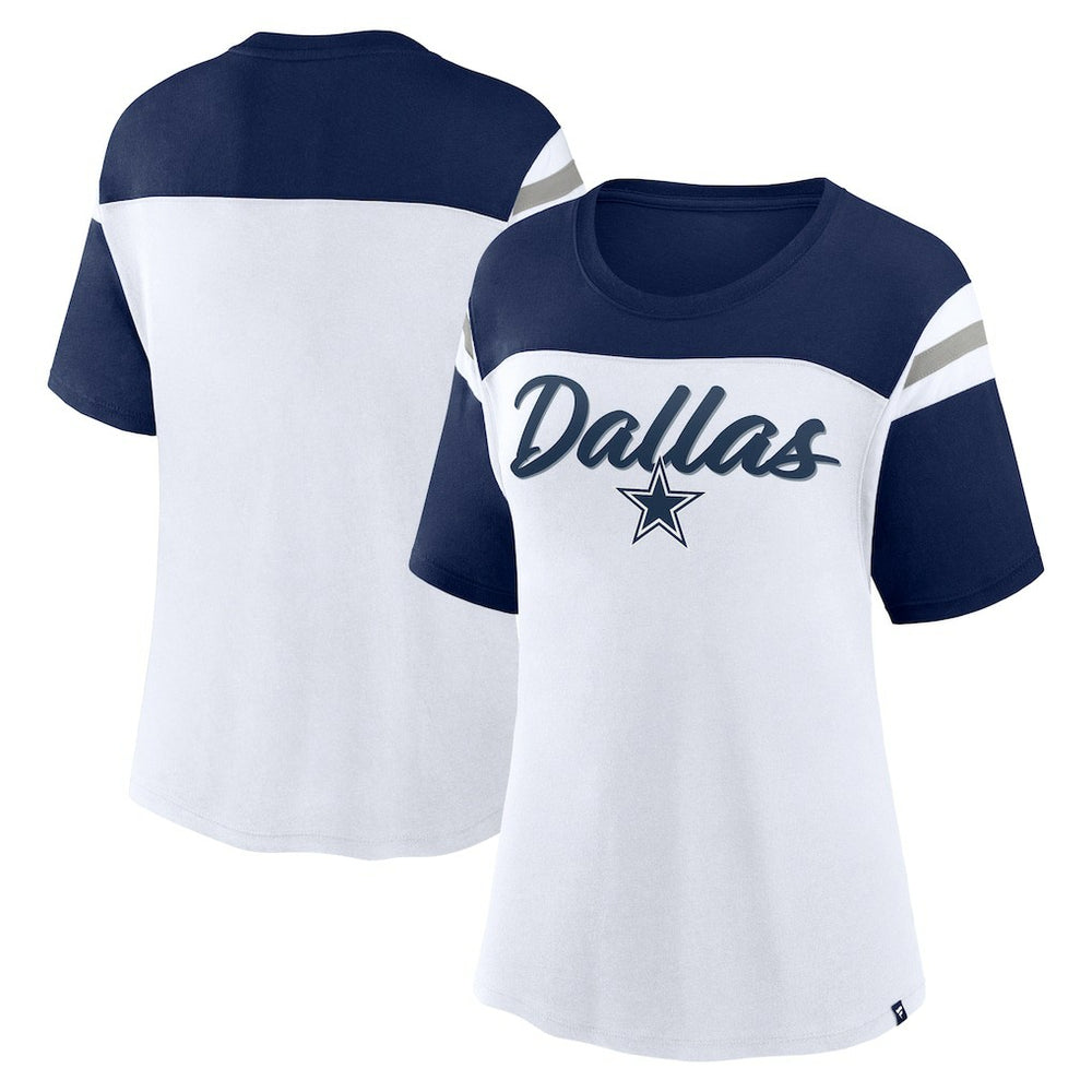 Dallas Cowboys Women's Cheer Chant Fashion Crop Top - White/Navy Tops