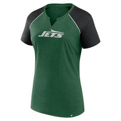 New York Jets Women's Glittered Primary Raglan T-Shirt - Green/Black T-shirts