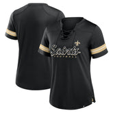 New Orleans Saints Women's Play Script Lace-Up T-Shirt - Black T-shirts