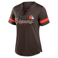 Cleveland Browns Women's Play Script Lace-Up T-Shirt - Brown T-shirts