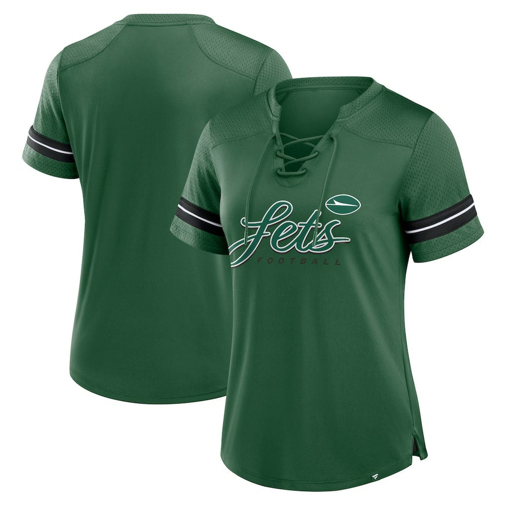 New York Jets Women's Play Script Lace-Up T-Shirt - Green T-shirts