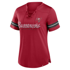 Tampa Bay Buccaneers Women's Play Script Lace-Up T-Shirt - Red T-shirts