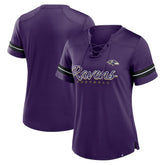 Baltimore Ravens Women's Play Script Lace-Up T-Shirt - Purple T-shirts