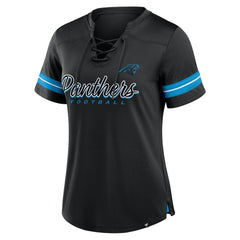 Carolina Panthers Women's Play Script Lace-Up T-Shirt - Black T-shirts