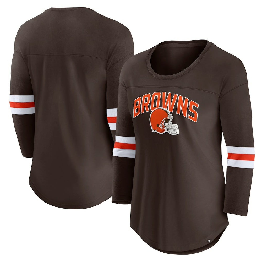 Cleveland Browns Women's First Team Arch Logo 3/4 Sleeve T-Shirt - Brown T-shirts