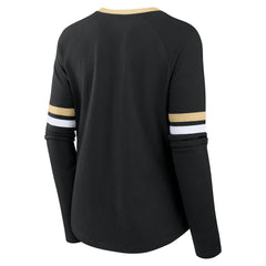 New Orleans Saints Women's Won and Done Lace-Up Long Sleeve Fashion Top - Black Tops