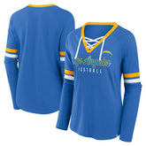Los Angeles Chargers Women's Won and Done Lace-Up Long Sleeve Fashion Top - Powder Blue Tops