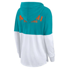 Miami Dolphins Women's Backup Option Long Sleeve Hoodie T-Shirt - Aqua/White Hoodies
