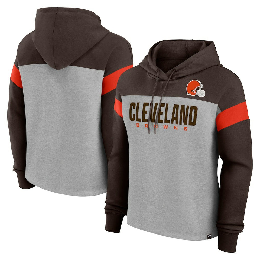 Cleveland Browns Women's Bold Play Call Pullover Hoodie - Heather Gray/Brown Hoodies