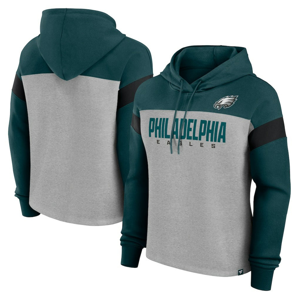 Philadelphia Eagles Women's Bold Play Call Pullover Hoodie - Heather Gray/Midnight Green Hoodies