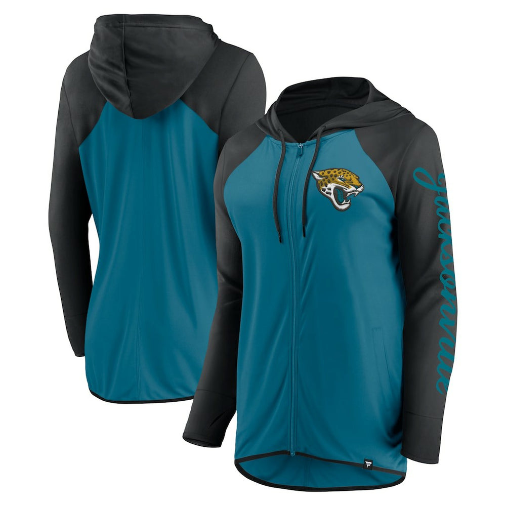 Jacksonville Jaguars Women's Script Full-Zip Hoodie - Teal/Black Hoodies