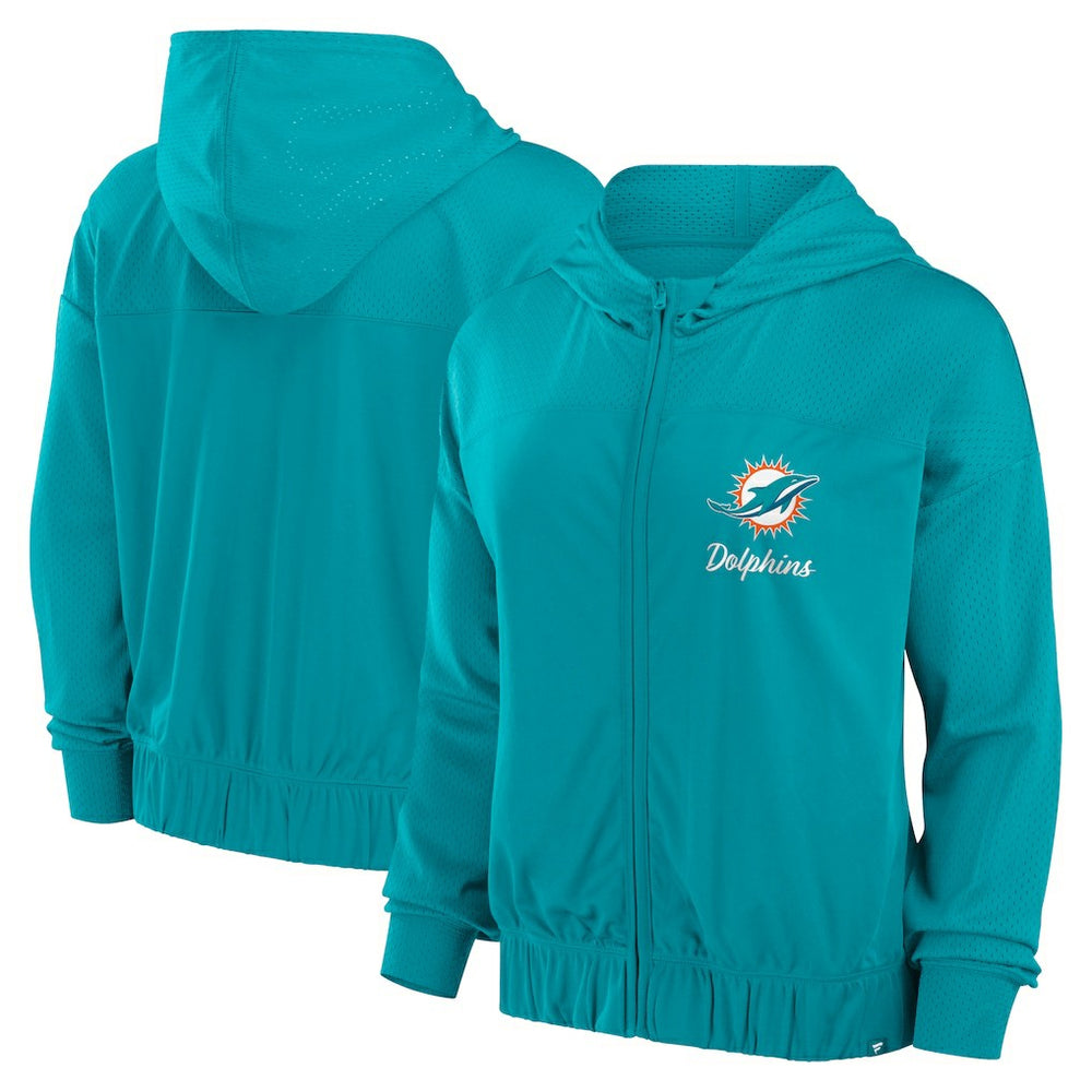 Miami Dolphins Women's Script Lock Full-Zip Hoodie - Aqua Hoodies