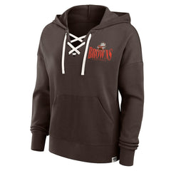 Cleveland Browns Women's Blitz Left Lace-Up Pullover Hoodie - Brown Hoodies