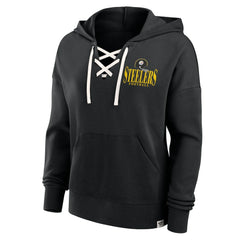 Pittsburgh Steelers Women's Blitz Left Lace-Up Pullover Hoodie - Black Hoodies