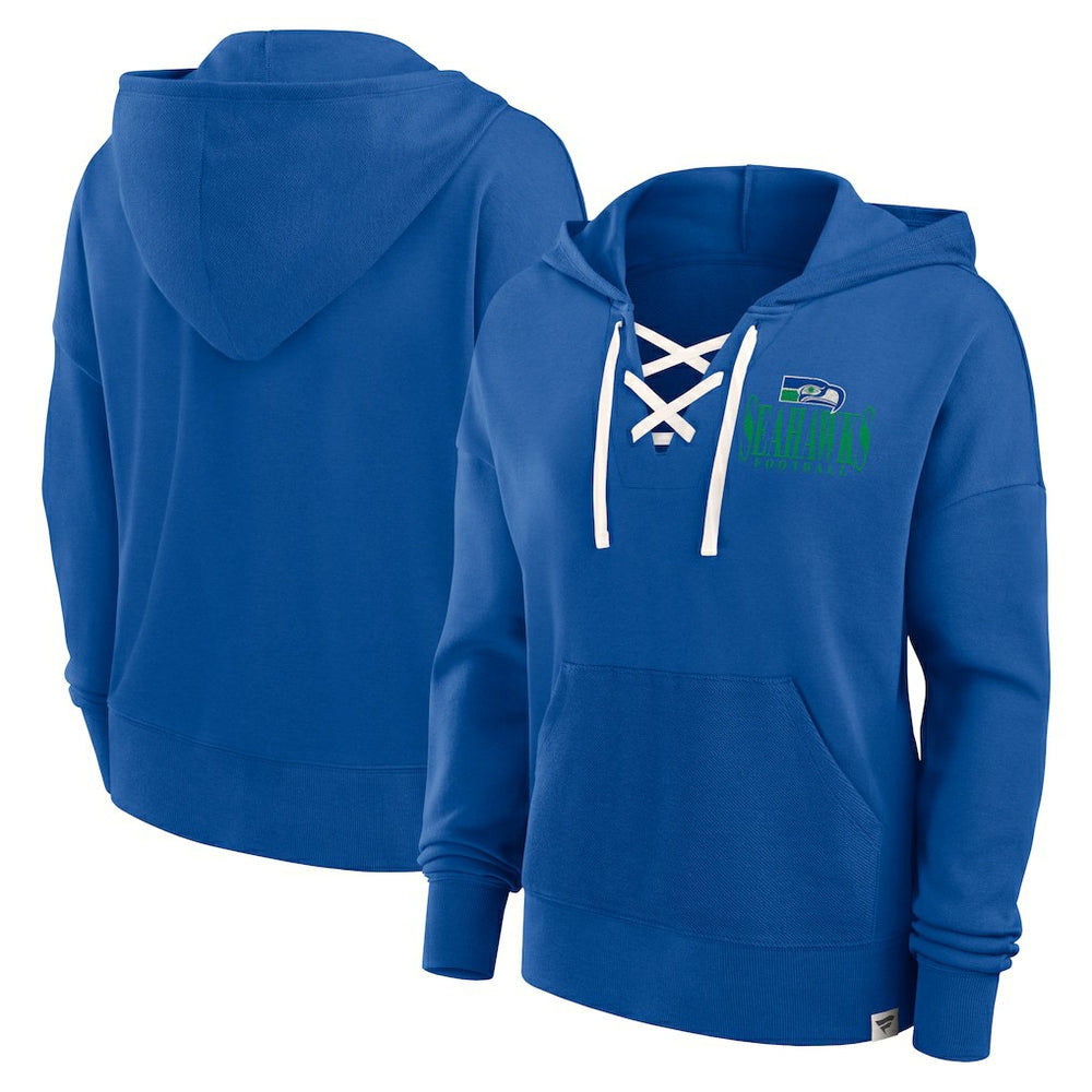 Seattle Seahawks Women's Blitz Left Lace-Up Pullover Hoodie - Royal Hoodies