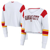 Kansas City Chiefs Women's Stretch Cropped Fashion Long Sleeve T-Shirt - White T-shirts