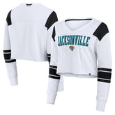 Jacksonville Jaguars Women's Stretch Cropped Fashion Long Sleeve T-Shirt - White T-shirts