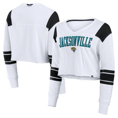 Jacksonville Jaguars Women's Stretch Cropped Fashion Long Sleeve T-Shirt - White T-shirts