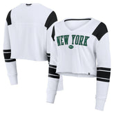 New York Jets Women's Stretch Cropped Fashion Long Sleeve T-Shirt - White T-shirts