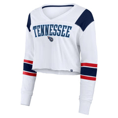Tennessee Titans Women's Stretch Cropped Fashion Long Sleeve T-Shirt - White T-shirts