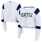 Seattle Seahawks Women's Stretch Cropped Fashion Long Sleeve T-Shirt - White T-shirts