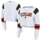 Cleveland Browns Women's Stretch Cropped Fashion Long Sleeve T-Shirt - White T-shirts