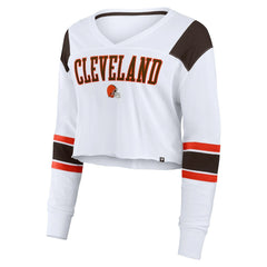Cleveland Browns Women's Stretch Cropped Fashion Long Sleeve T-Shirt - White T-shirts