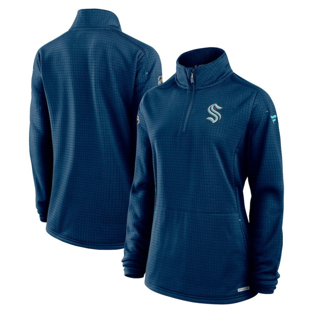 Seattle Kraken Fanatics Women's Authentic Pro Rink Lightweight Quarter-Zip Pullover Sweatshirt - Deep Sea Blue | US 200870445