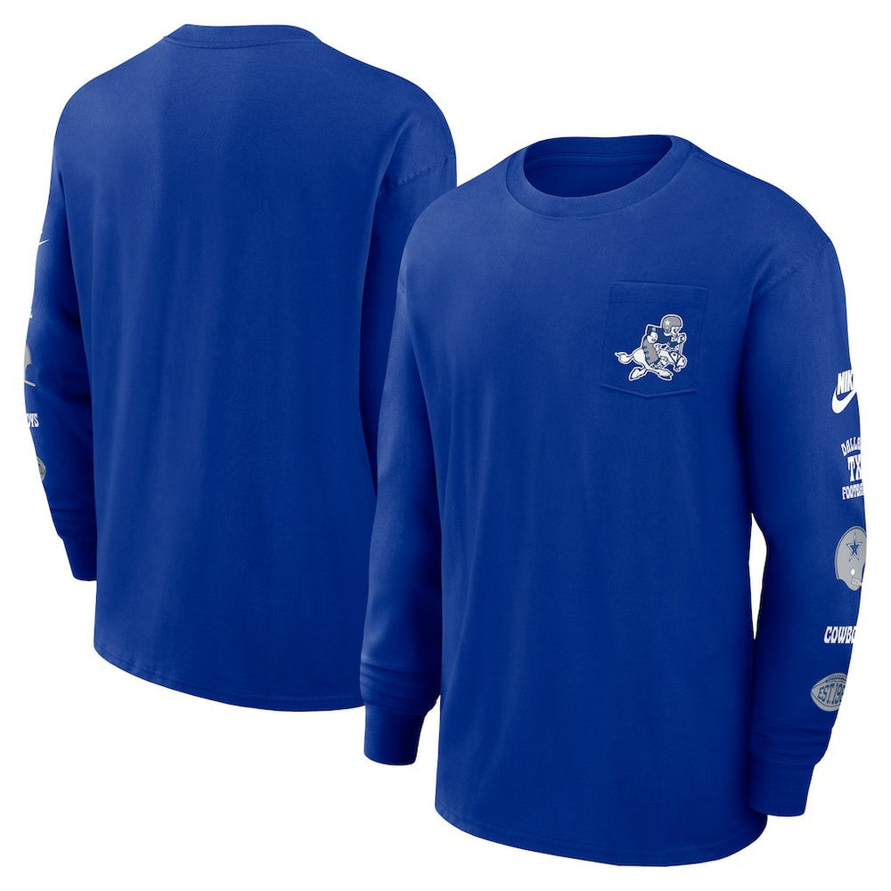Dallas Cowboys Rewind Heavy Max90 Pocket Long Sleeve T-Shirt - Royal T-shirts