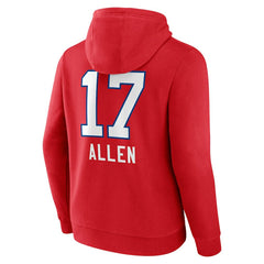Josh Allen Buffalo Bills Team Wordmark Player Name & Number Pullover Hoodie - Red Hoodies