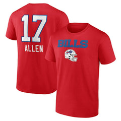 Josh Allen Buffalo Bills Team Wordmark Player Name & Number T-Shirt - Red T-shirts