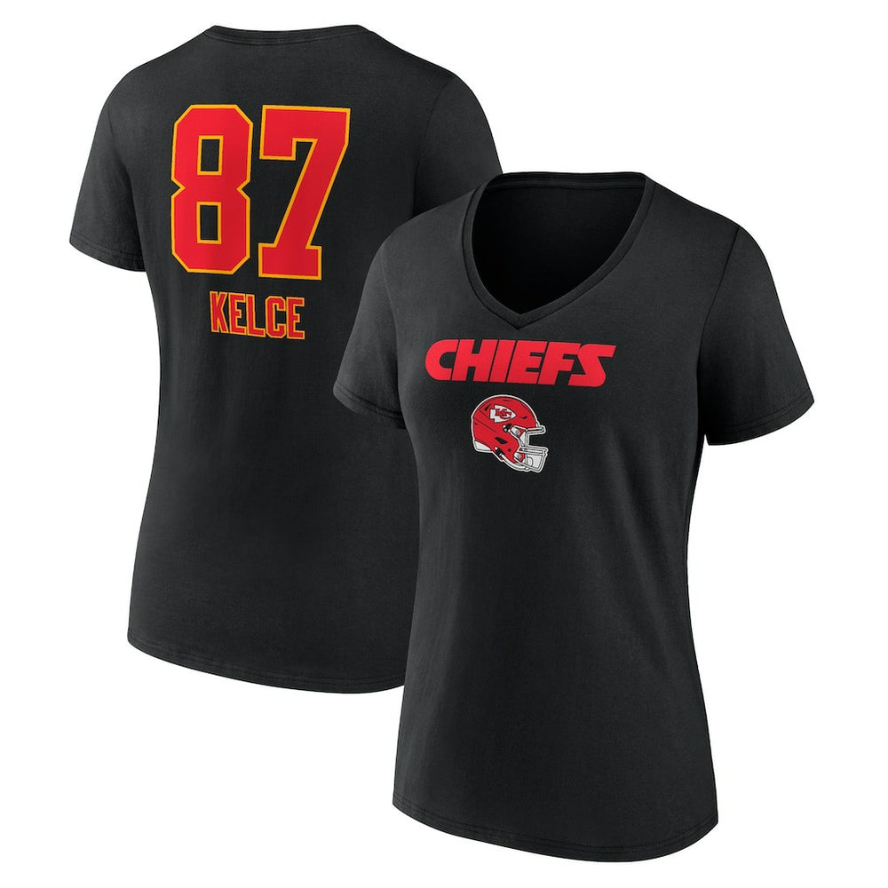 Travis Kelce Kansas City Chiefs Women's Team Wordmark Player Name & Number V-Neck T-Shirt - Black T-shirts