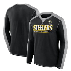 Pittsburgh Steelers Behind the Line Long Sleeve T-Shirt - Black/Gray T-shirts