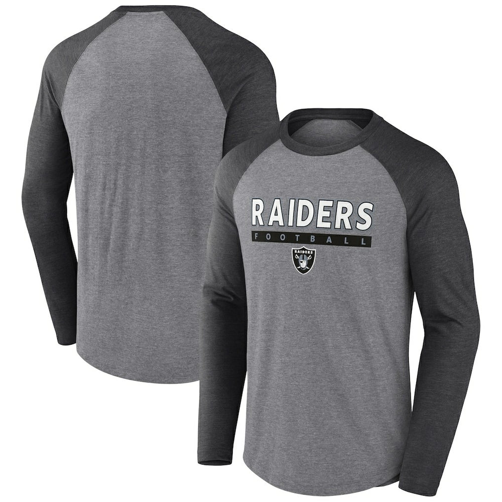 Las Vegas Raiders Tri-Blend Raglan Long Sleeve T-Shirt - Heather Gray/Charcoal T-shirts