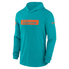 Miami Dolphins 2024/25 Sideline Performance Long Sleeve Hoodie T-Shirt - Aqua Hoodies