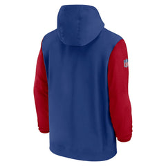 New York Giants 2024/25 Sideline Pre-Game Player 1/2-Zip Hoodie Jacket - Royal/Red Hoodies