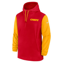 Kansas City Chiefs 2024/25 Sideline Pre-Game Player 1/2-Zip Hoodie Jacket - Red/Gold Hoodies