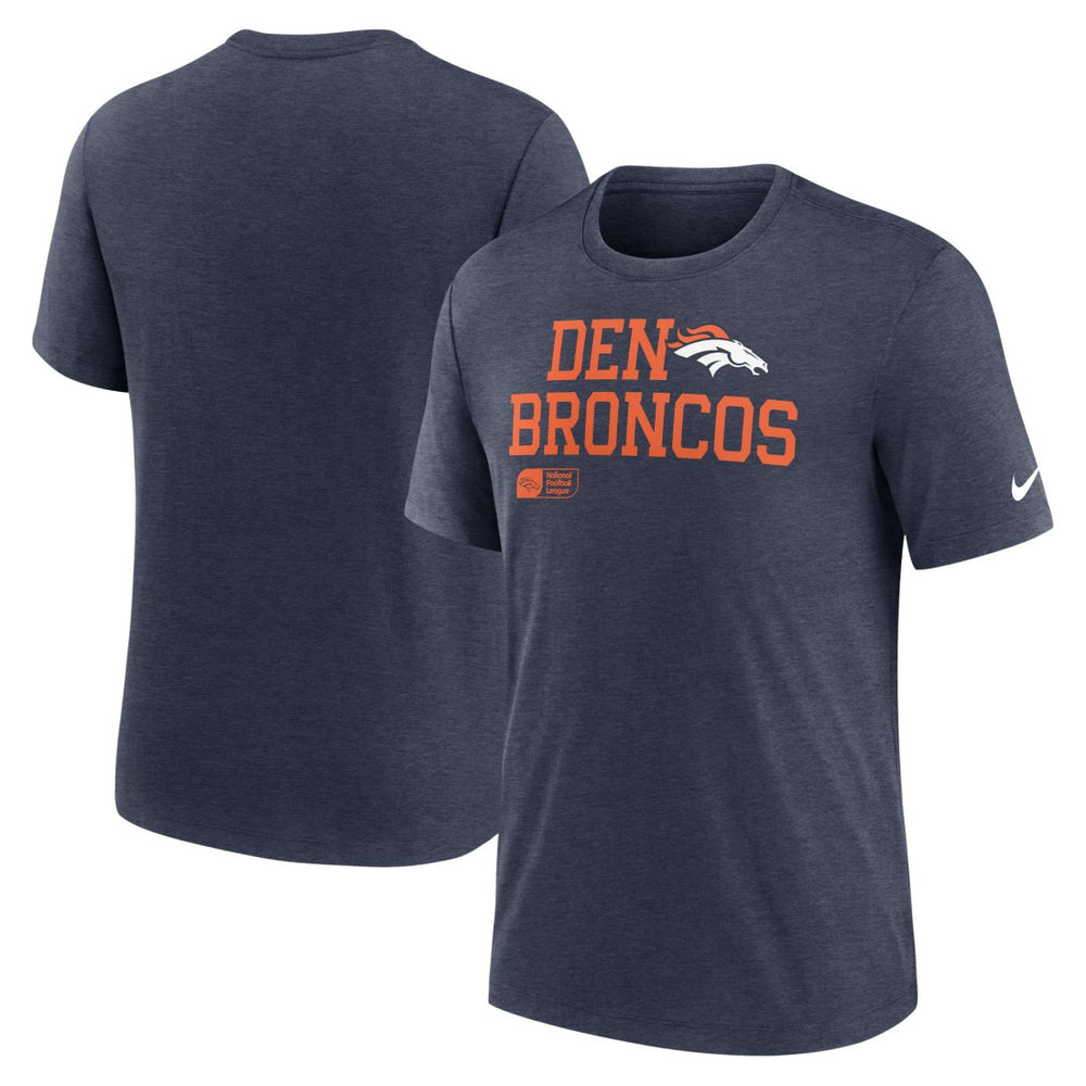 Denver Broncos Overlap Lockup Tri-Blend T-Shirt - Navy T-shirts