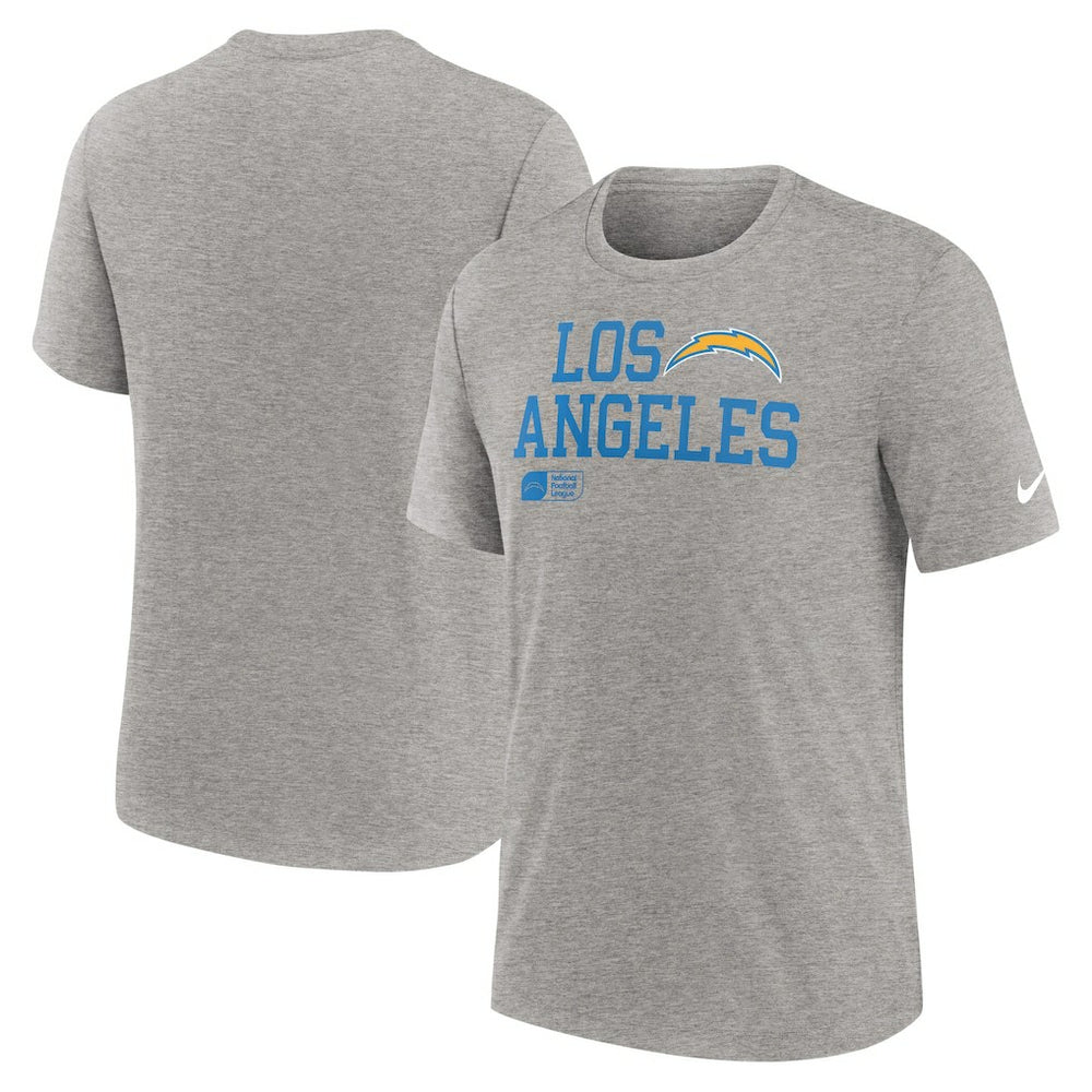 Los Angeles Chargers Overlap Lockup Tri-Blend T-Shirt - Heather Gray T-shirts