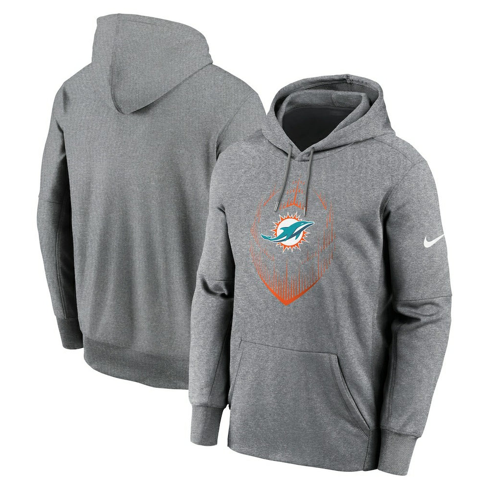 Miami Dolphins Icon Performance Pullover Hoodie - Heather Gray Hoodies