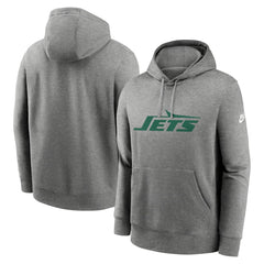 New York Jets Rewind Club Logo Pullover Hoodie - Heather Gray Hoodies