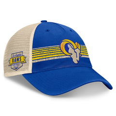 Los Angeles Rams Center Stripe Trucker Adjustable Hat - Royal/Natural Hats