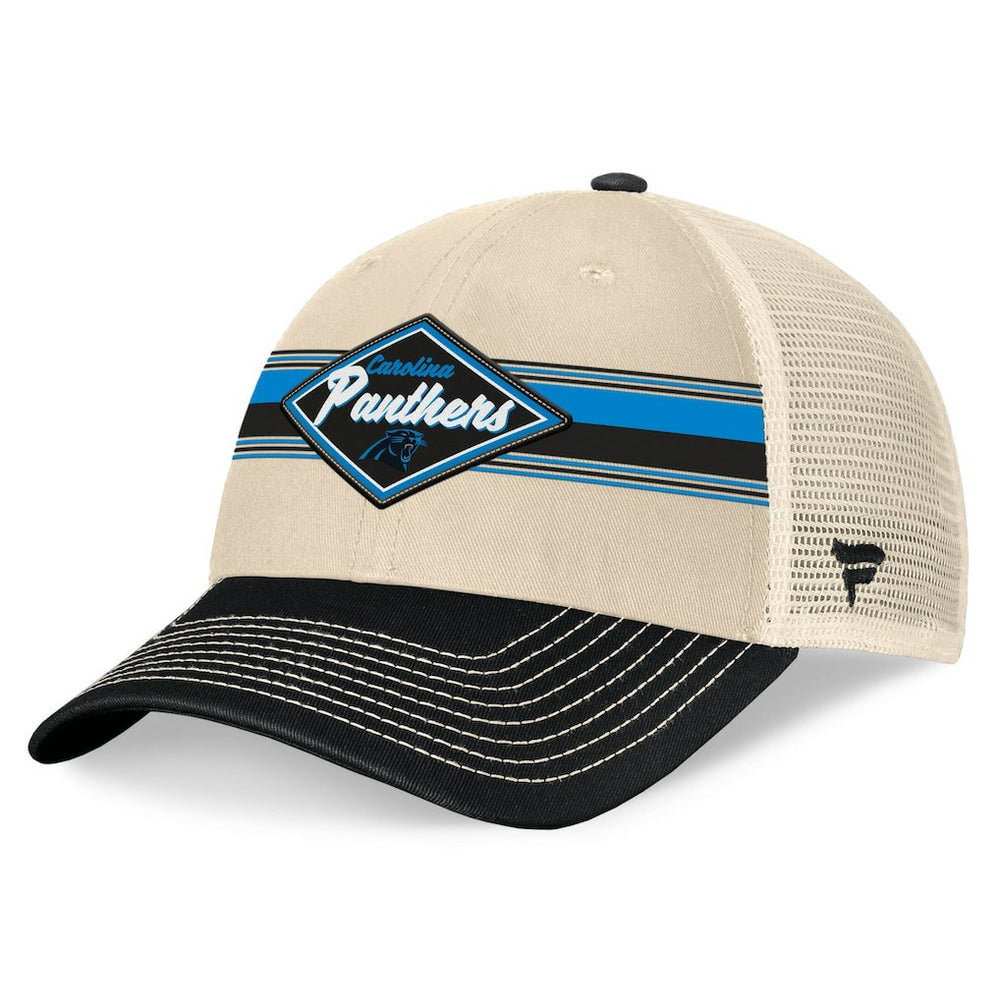 Carolina Panthers Diamond Stripe Trucker Adjustable Hat - Natural/Black Hats