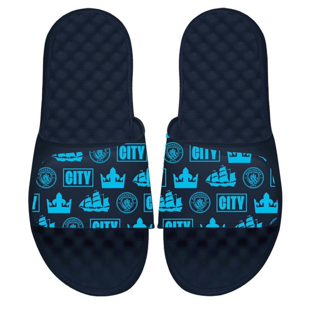 Manchester City ISlide Glyph Pattern Slide Sandals Navy