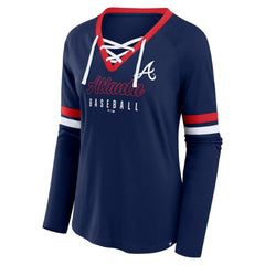 Atlanta Braves Fanatics Women's Won & Done Raglan Lace-Up Long Sleeve T-Shirt - Navy T-shirts