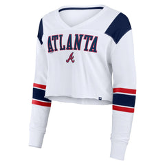 Atlanta Braves Fanatics Women's Stretch Cropped Fashion Long Sleeve T-Shirt - White T-shirts