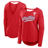 Philadelphia Phillies Fanatics Women's Core Boat Neck Long Sleeve T-Shirt - Red T-shirts