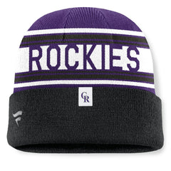 Colorado Rockies Fanatics Fundamental Team Stripe Cuffed Knit Hat - Black Hats