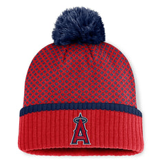 Los Angeles Angels Fanatics Women's Fundamental Jacquard Cuffed Knit Hat with Pom - Red Hats