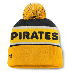 Pittsburgh Pirates Fanatics Heritage Cuffed Knit Hat with Pom - Black Hats